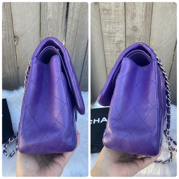 ⭐️JUMBO⭐️CHANEL classic Lambskin Jumbo double flap Lavender quilted silver chain - Picture 13 of 17